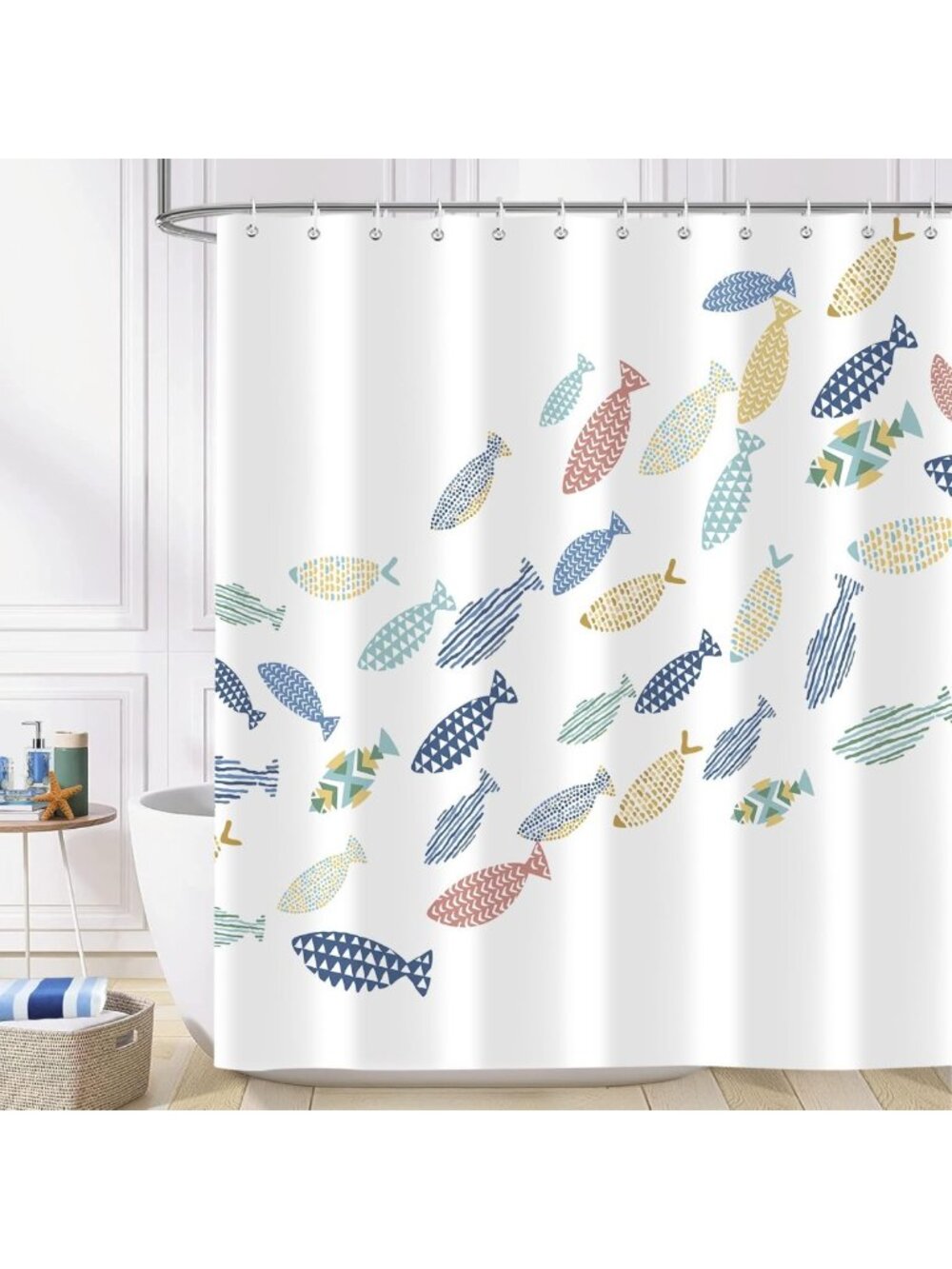 Colorful Ocean Fish Shower Curtain - Waterproof, Washable, Minimalist Bathroom